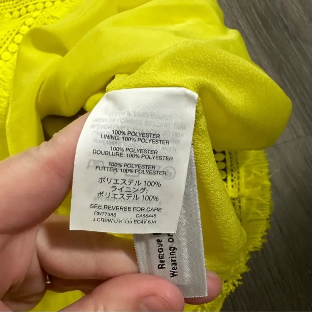J.Crew Fringe Lace Sheath Dress Size‎ 2 Yellow Citron Sleeveless Cocktail Party